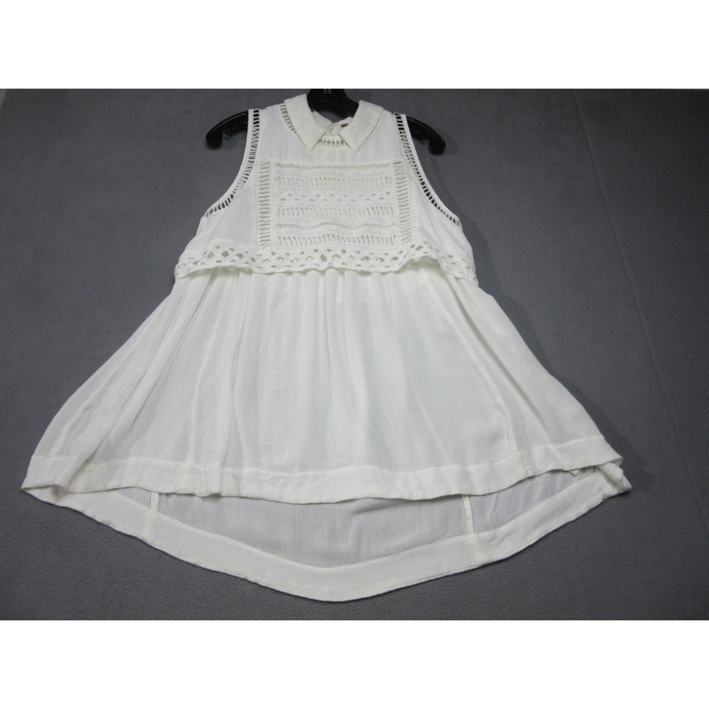Free People Babydoll Top Womens Small White Crochet Lace Sleeveless Boho